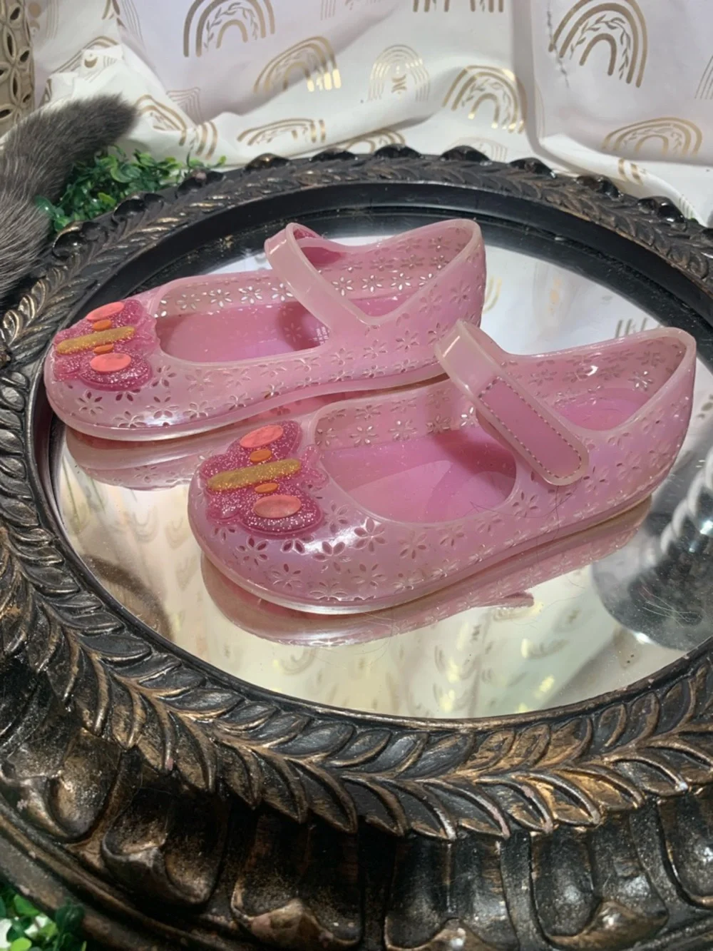 Old Navy Pink Jelly Mary Jane Sandals with Bow Accents